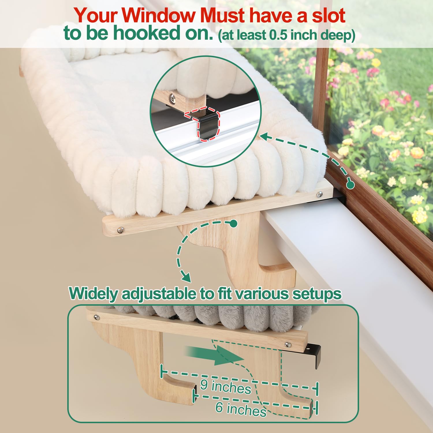 Zakkart SnugCloud window perch side view highlights secure four-sided bolster for cozy naps.