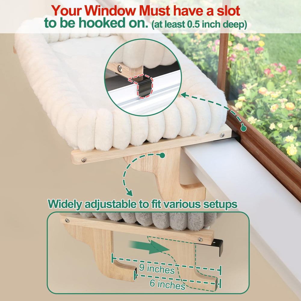 Zakkart SnugCloud window perch side view highlights secure four-sided bolster for cozy naps.