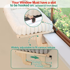 Zakkart SnugCloud window perch side view highlights secure four-sided bolster for cozy naps.