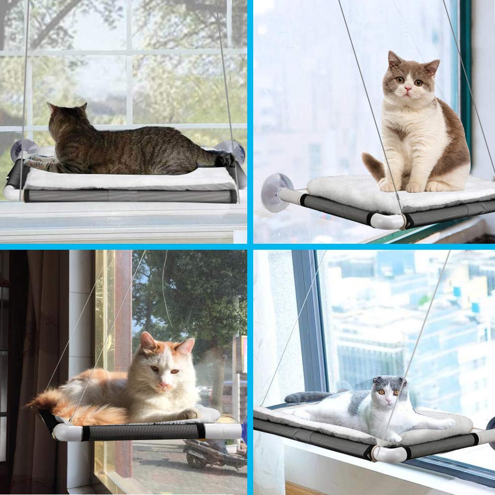 ZALALOVA indoor cat perch white frame showcases sleek, space-saving indoor design.