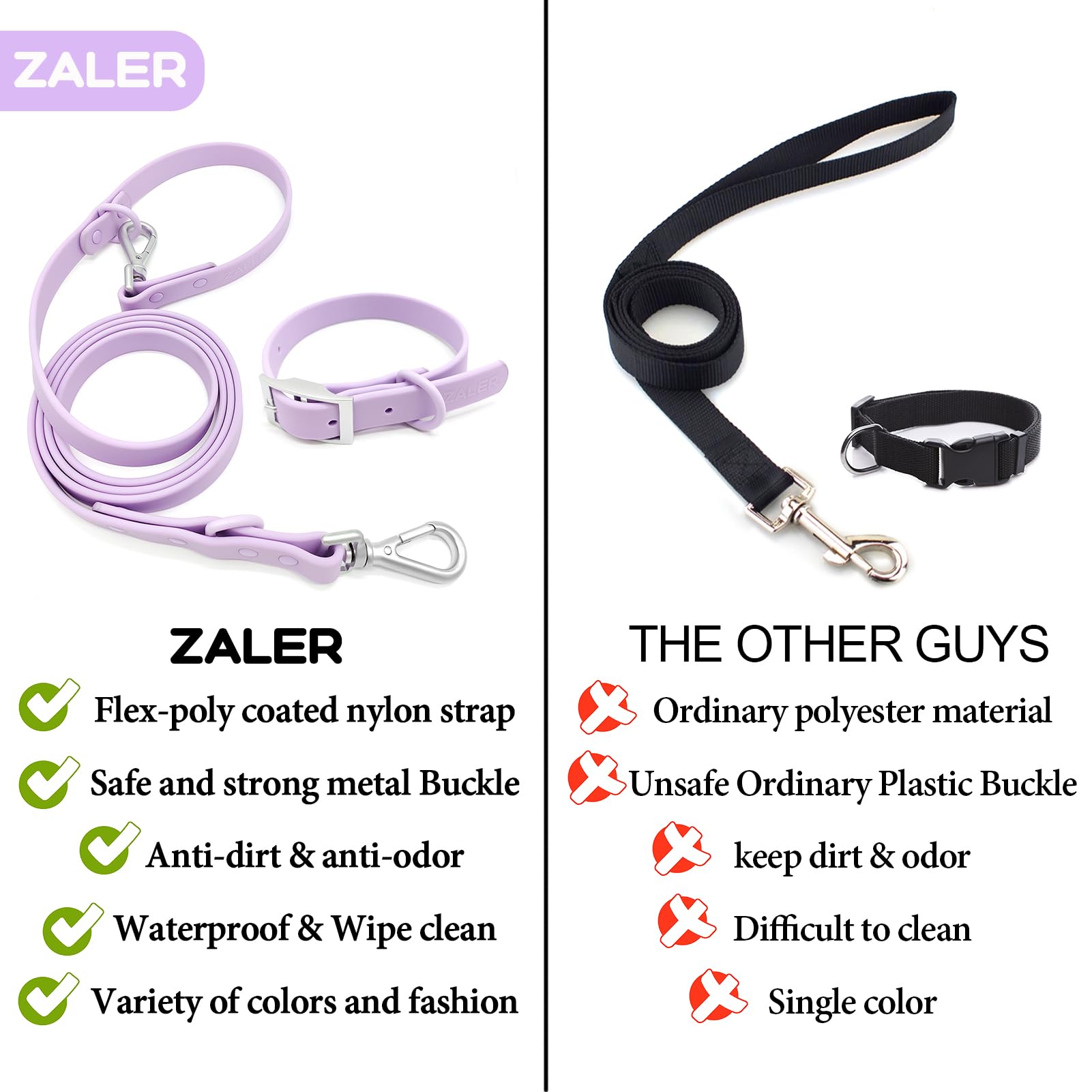 ZALER collar y guía fáciles de limpiar, listos para cualquier aventura.