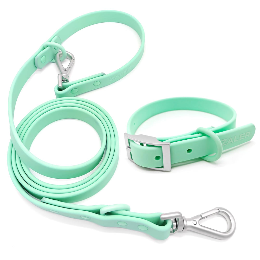 ZALER dog collar waterproof mint green ready for splashy outings.