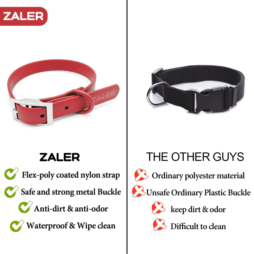 ZALER Easy-clean dog collar shown being wiped with a damp cloth