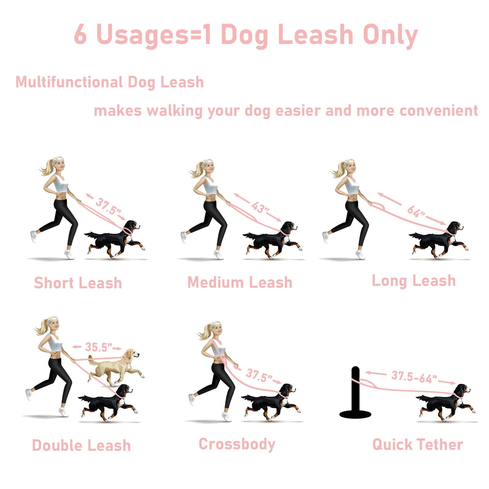 ZALER 6ft leash gives moderate range for safe walking with two-hand control.