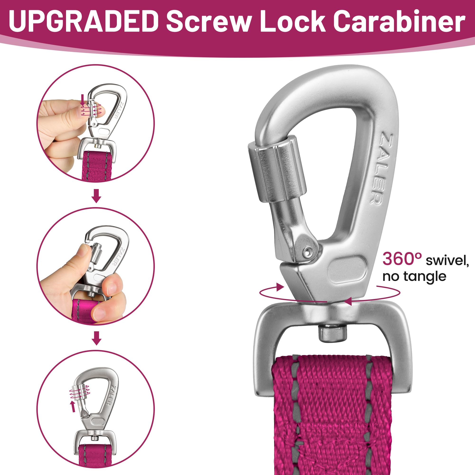 ZALER short dog leash featuring durable 1-inch nylon for medium and large dogs.