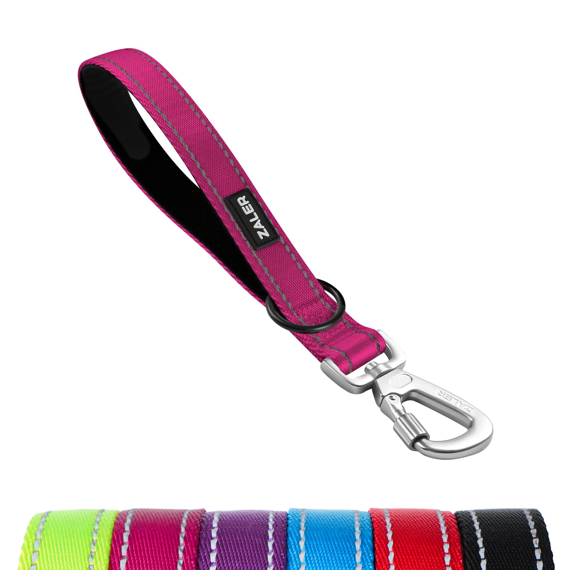 ZALER short dog leash with safety screw carabiner for secure control in crowded areas.