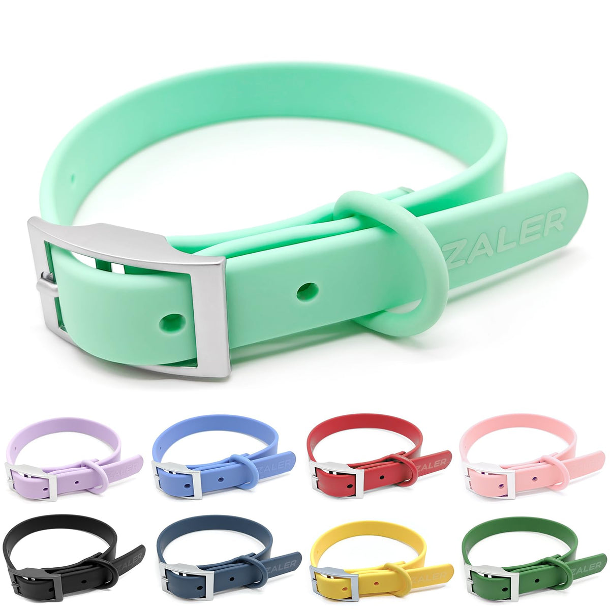ZALER waterproof dog collar mint green closeup highlights soft comfort and easy cleaning.