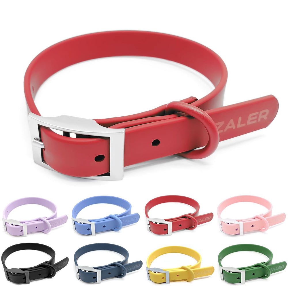 ZALER Waterproof Dog Collar Strawberry Red close-up shows soft texture for daily comfort