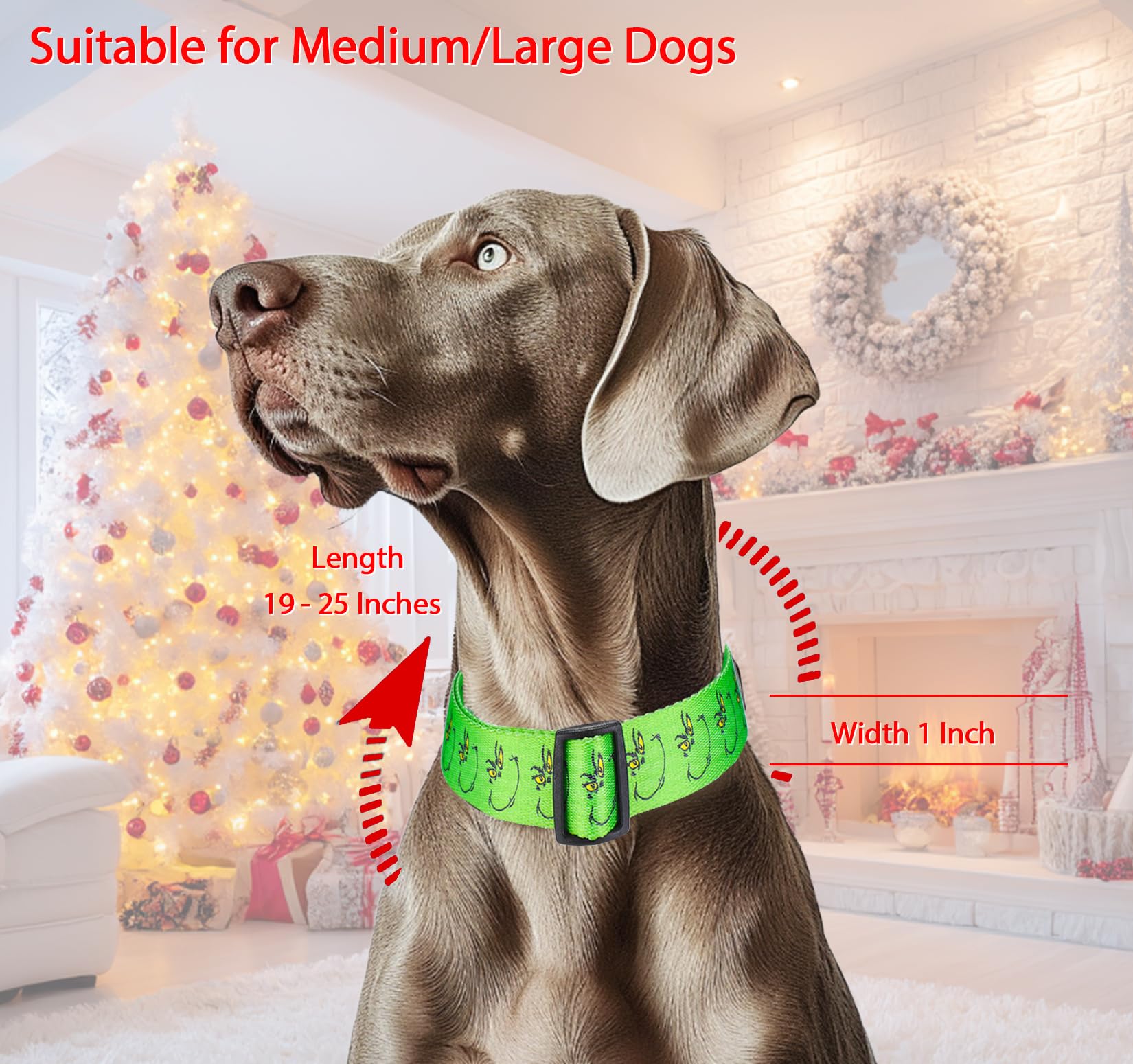 ZamouK Christmas dog collar green buckle for secure, quick-release fit