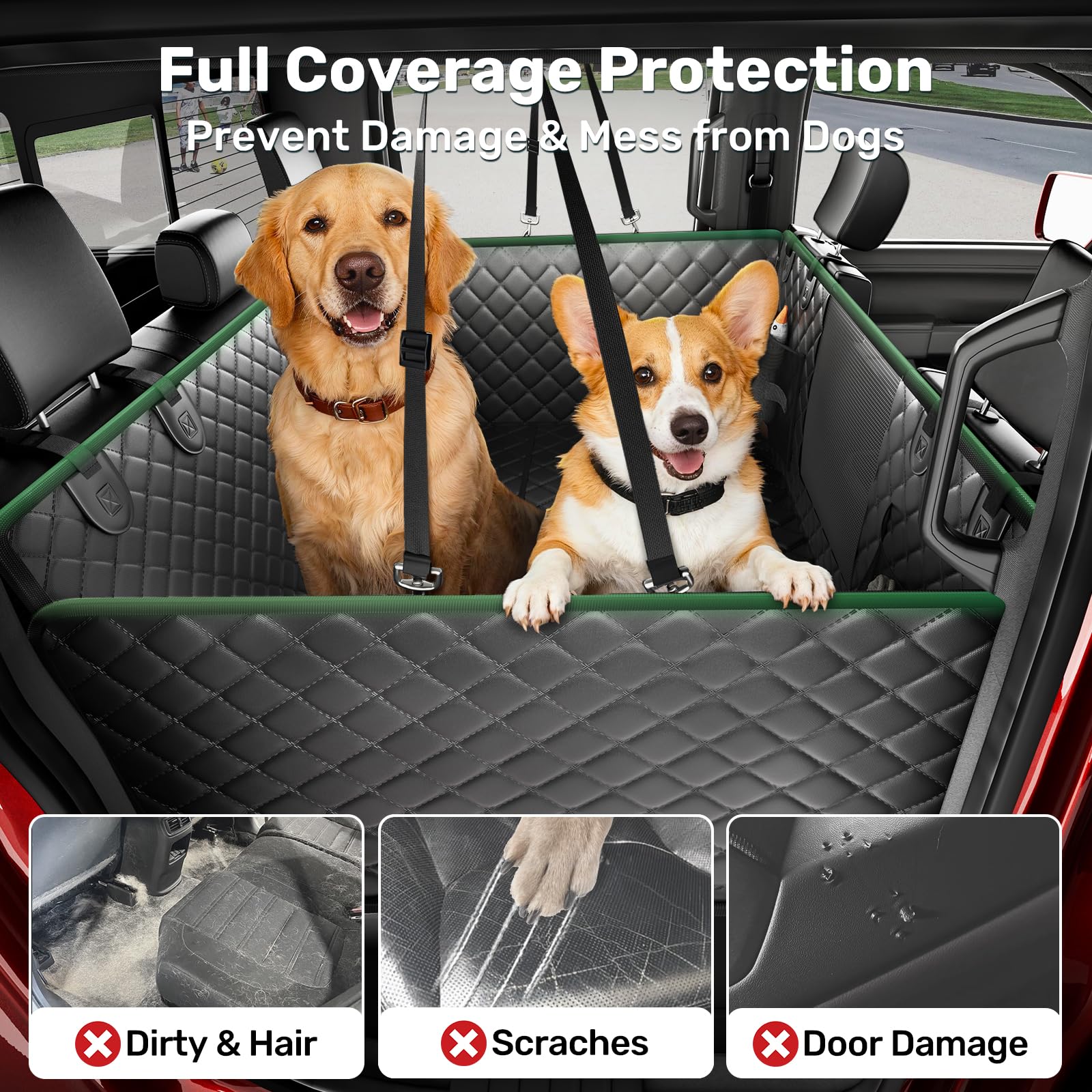 Zanch safety belt openings for secure travel with pets.