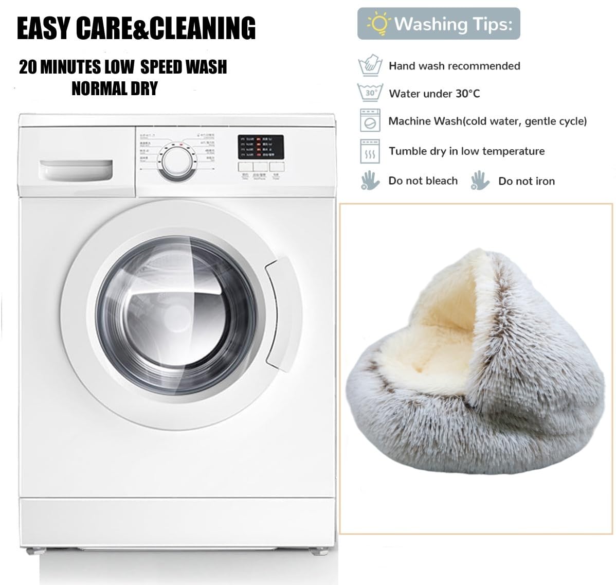 ZaneSun machine-washable hooded cover shown, easy cleaning for a fresh bed.