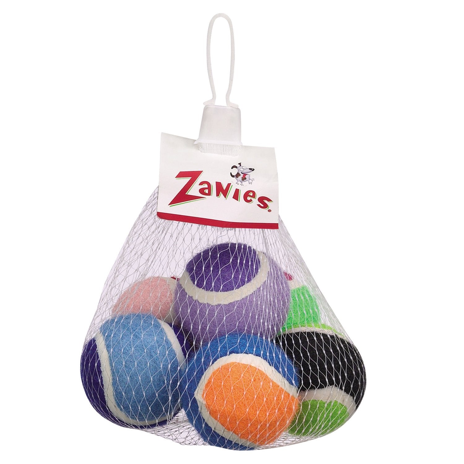 Zanies Six-pack net bag packaging—bright color combinations aid visibility during fetch.