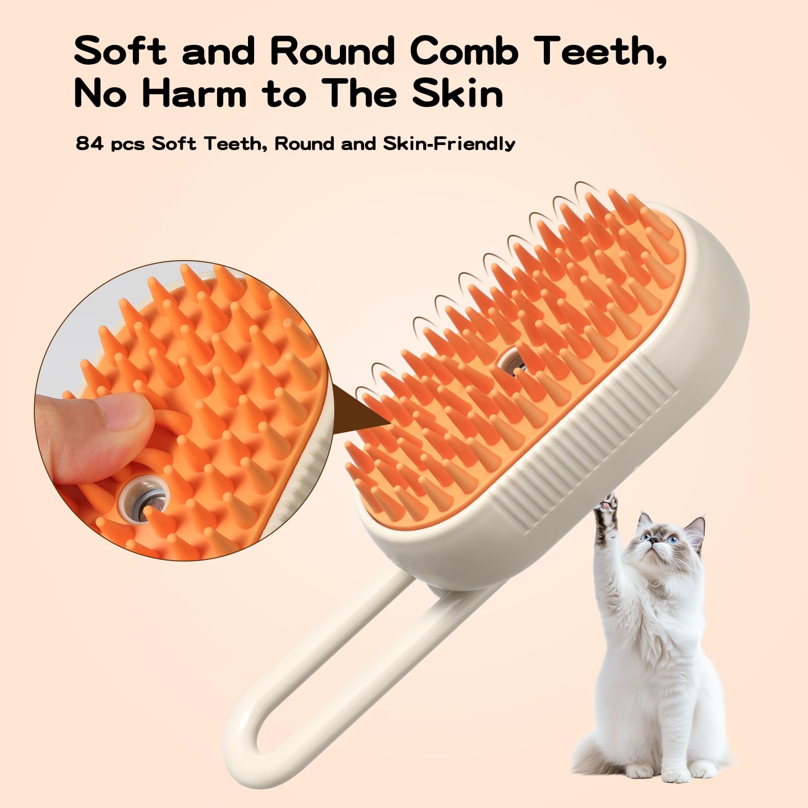 Zanthoxa Cat Steam Brush ergonomic 360-degree handle supports comfortable grooming.