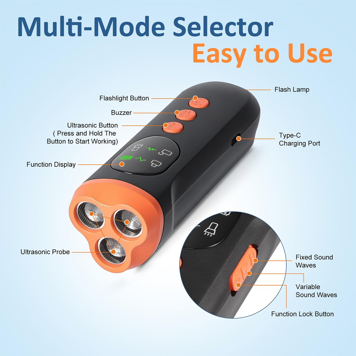 Zanthoxa bark deterrent device display LCD communicates mode and battery status at a glance.
