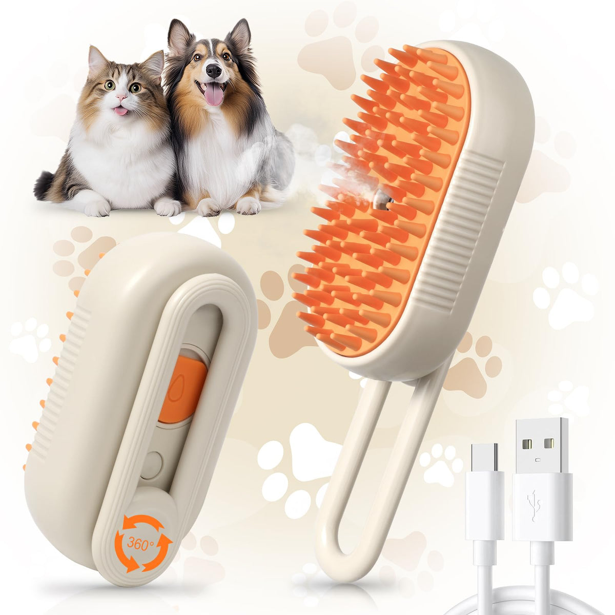 Zanthoxa Pet Steam Brush anti static mist in action for smoother grooming.