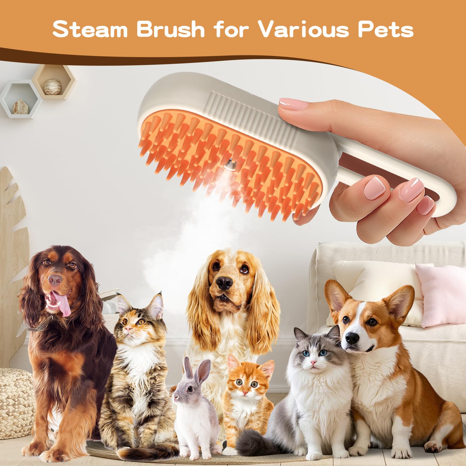 Zanthoxa Pet Steam Brush ultra-quiet operation keeps pets calm during grooming.