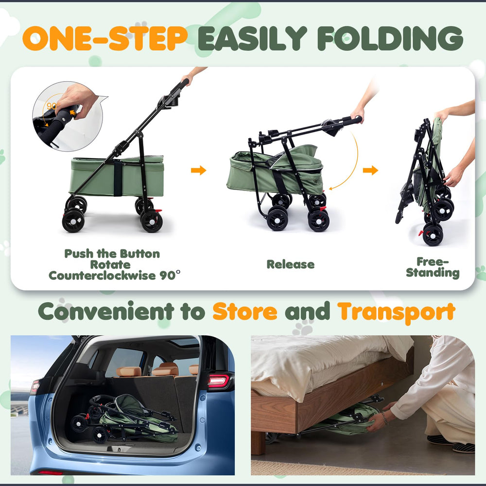 Zanthoxa pet stroller 360 swivel front wheels enable easy maneuvering in tight spaces.