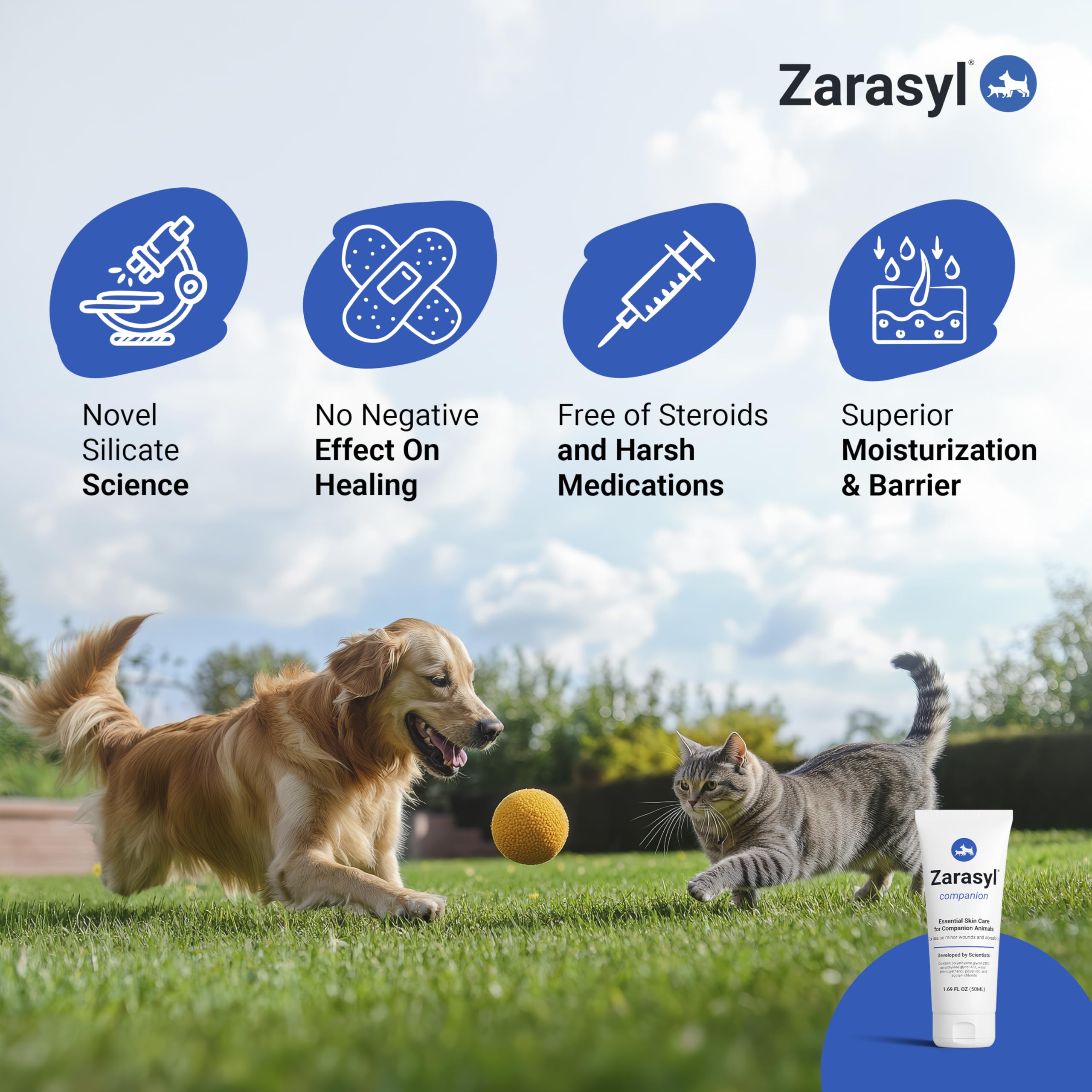 Zarasyl silica compound wound care graphic highlighting proprietary amorphous silica benefits