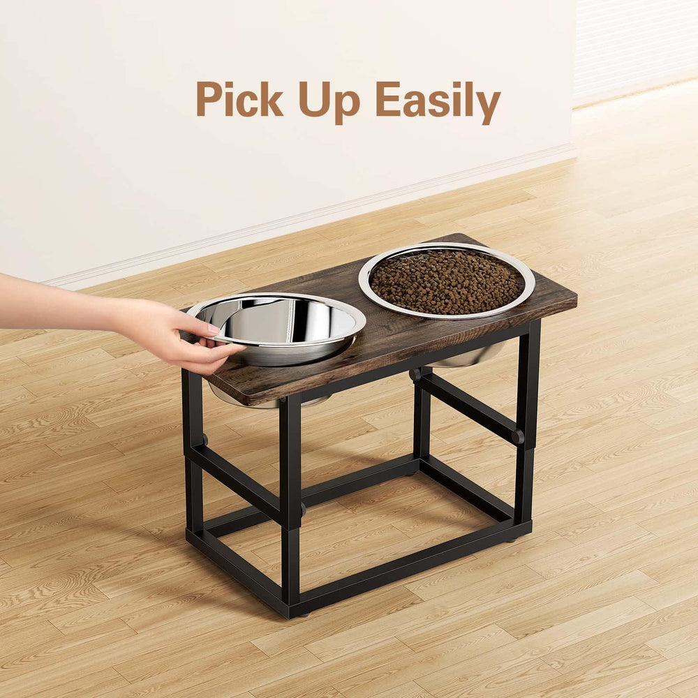 Zarler raised bowl stand with bowls highlights durable metal frame and easy cleaning.