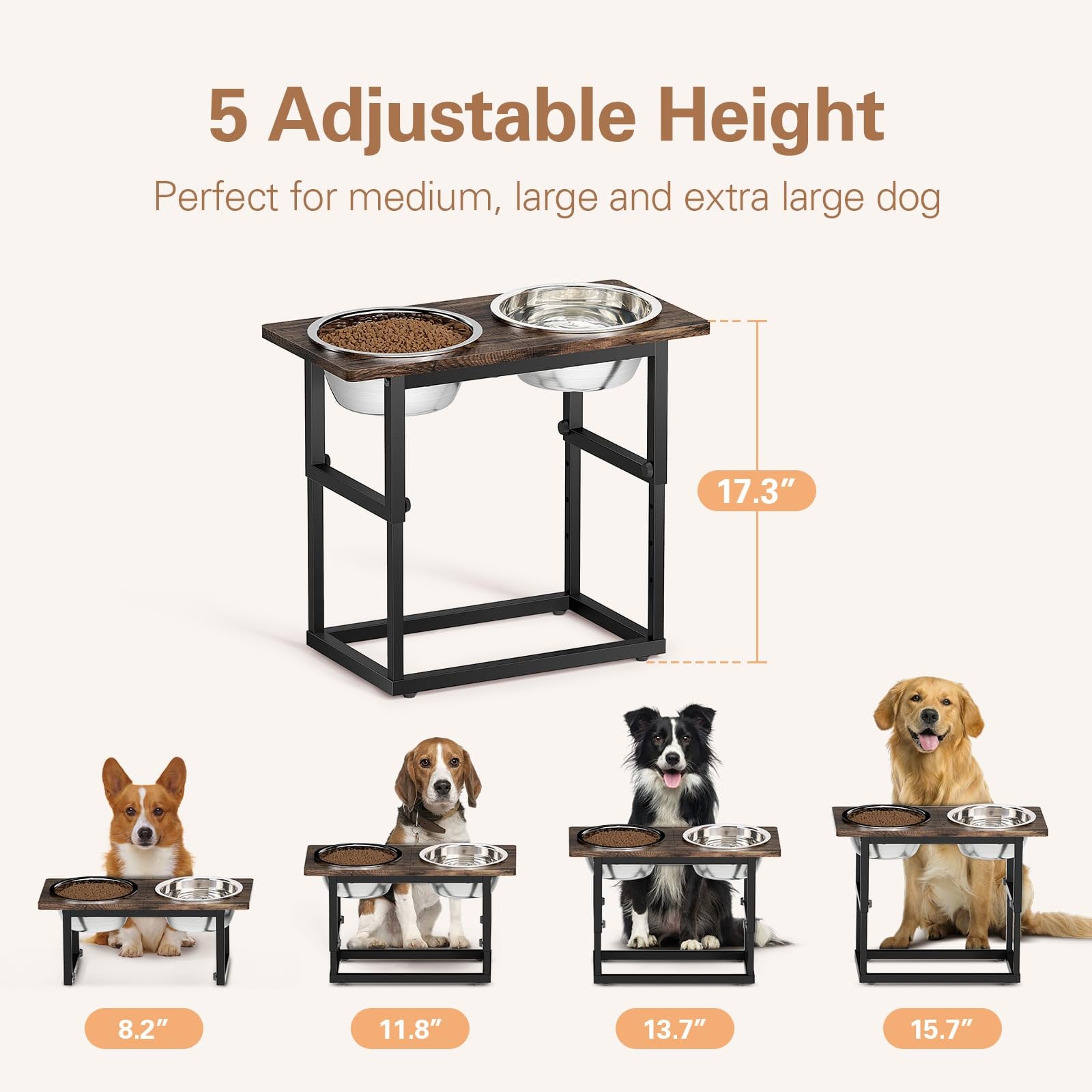 Zarler elevated dog bowls at 11.8 inch height promote comfortable posture during meals.