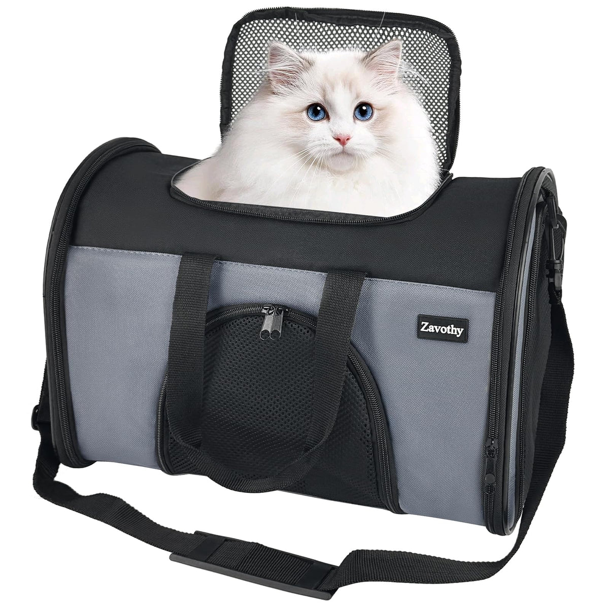 Zavothy TSA airline-approved soft-sided carrier backpack side view for travel comfort.