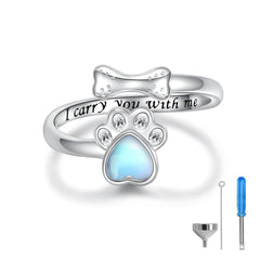 zaxsj sterling silver urn ring paw close-up keeps pet ashes close to heart