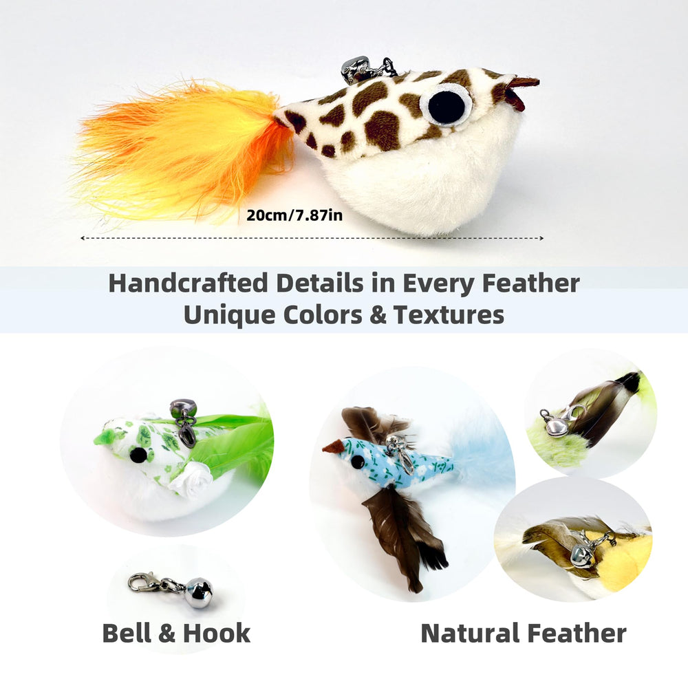 ZAYLUMO bird teaser replacement head attached to wand clip for versatile play.