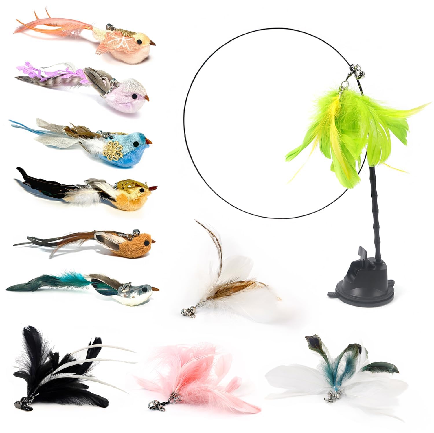 ZAYLUMO interactive cat feather wand with suction base for solo play and exercise.