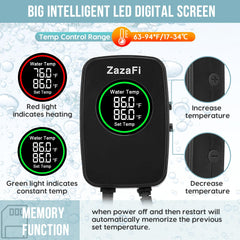 ZazaFi 300W heater with explosion-proof quartz glass ensures safer, longer-lasting tank heating.