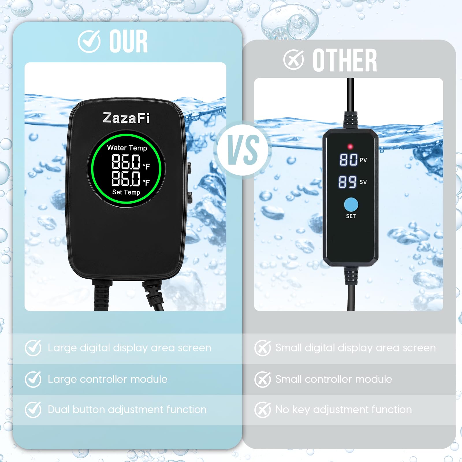 ZazaFi 300W heater with strong suction cups for secure, easy tank installation.