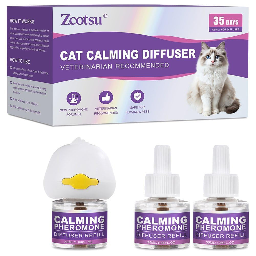 Zcotsu cat calming diffuser refill plug-in demonstrates easy setup for a calmer home.