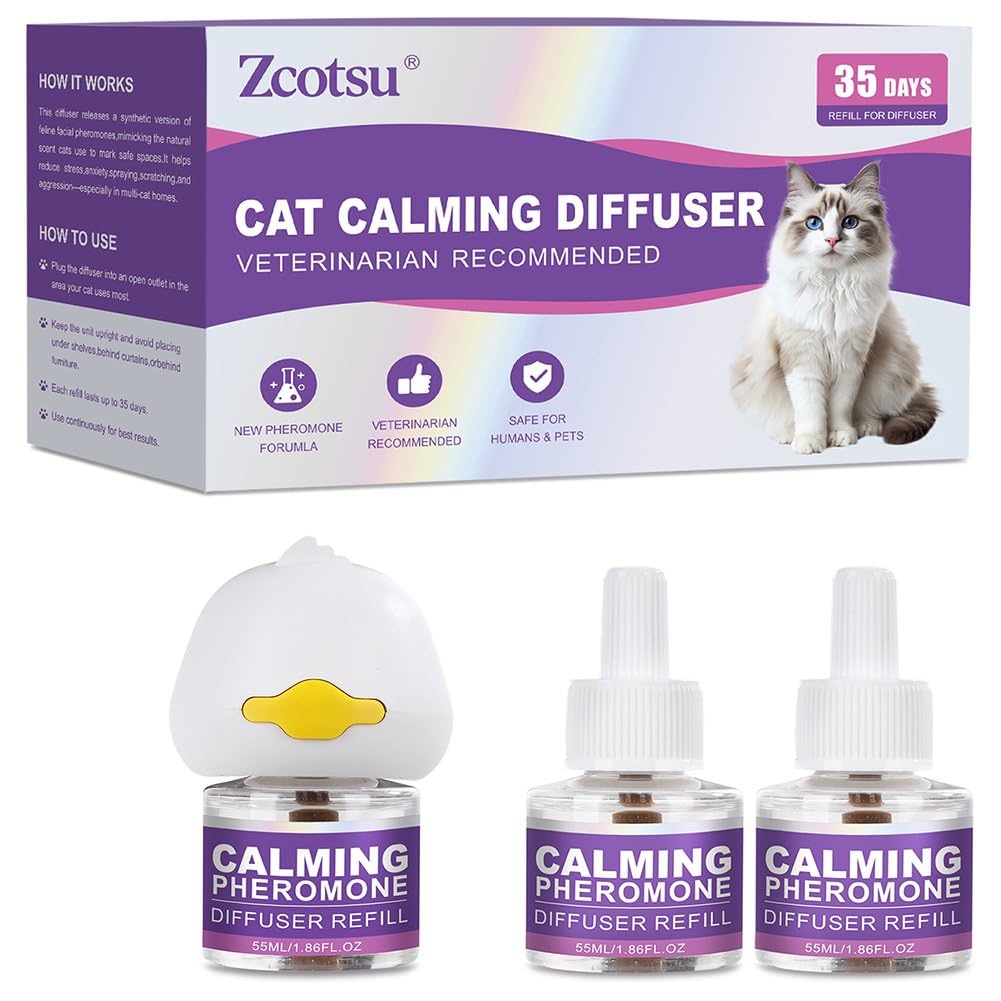 Zcotsu cat calming diffuser refill plug-in demonstrates easy setup for a calmer home.