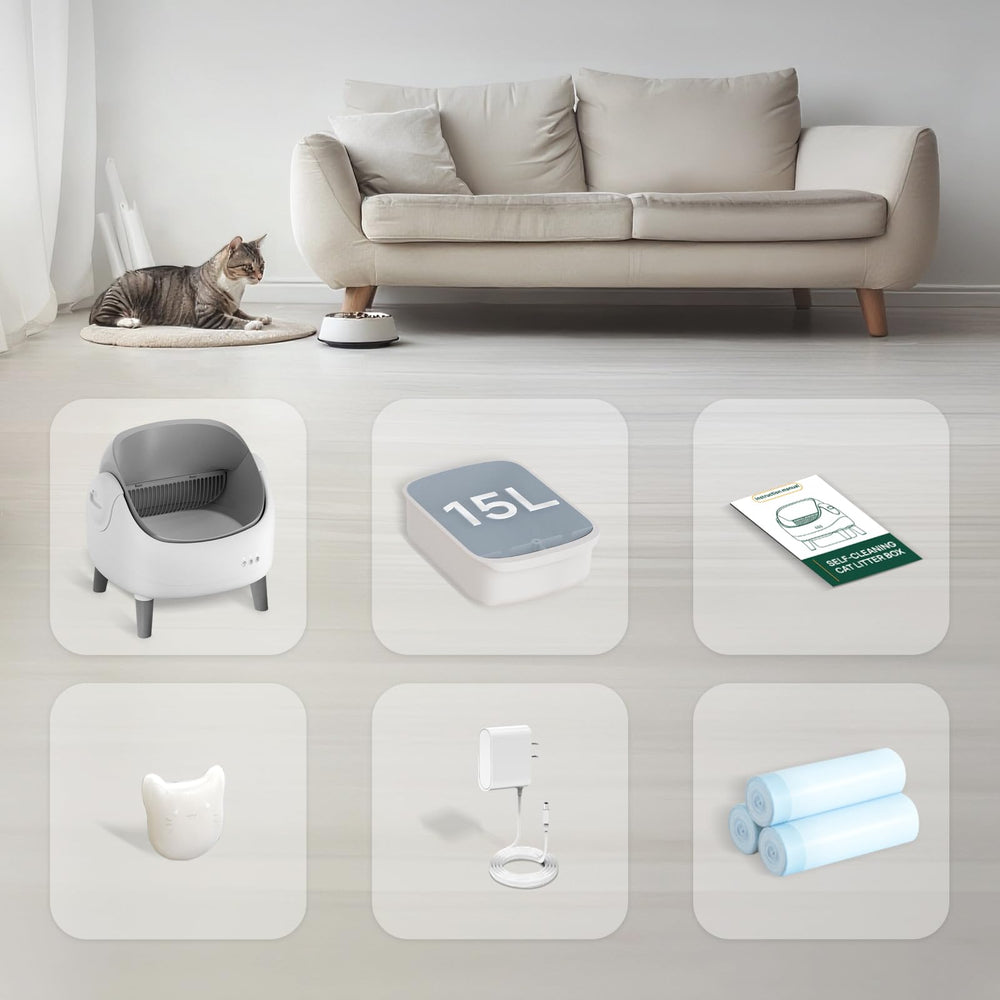 ZeaCotio open-top litter box cleaning process showing detachable liner and filter