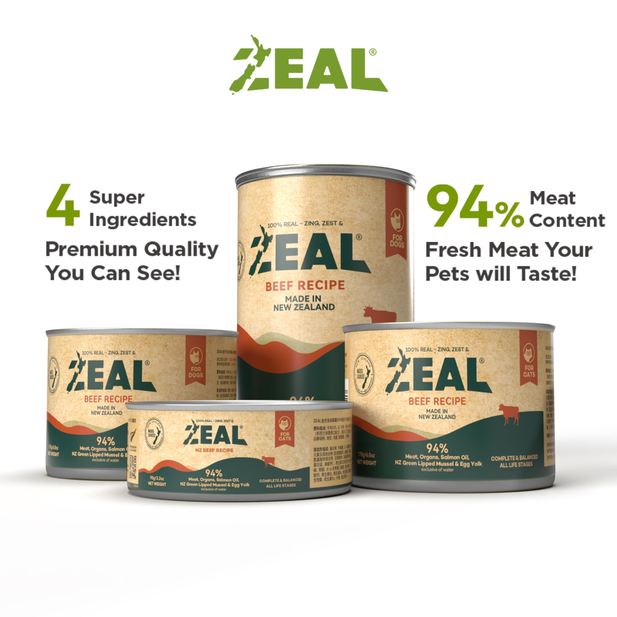 ZEAL 6oz can pack-shot showcases grain-free, filler-free nutrition