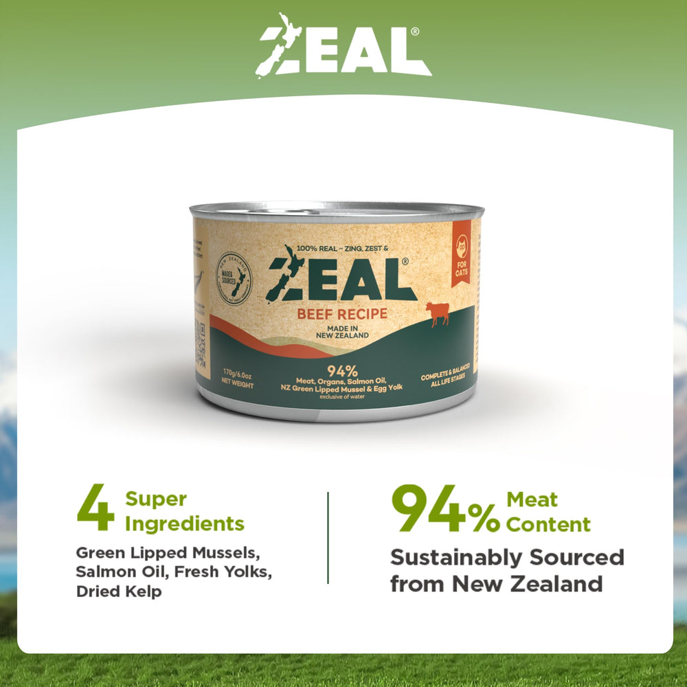 ZEAL wet cat food serving time scene illustrates versatile meals or toppers