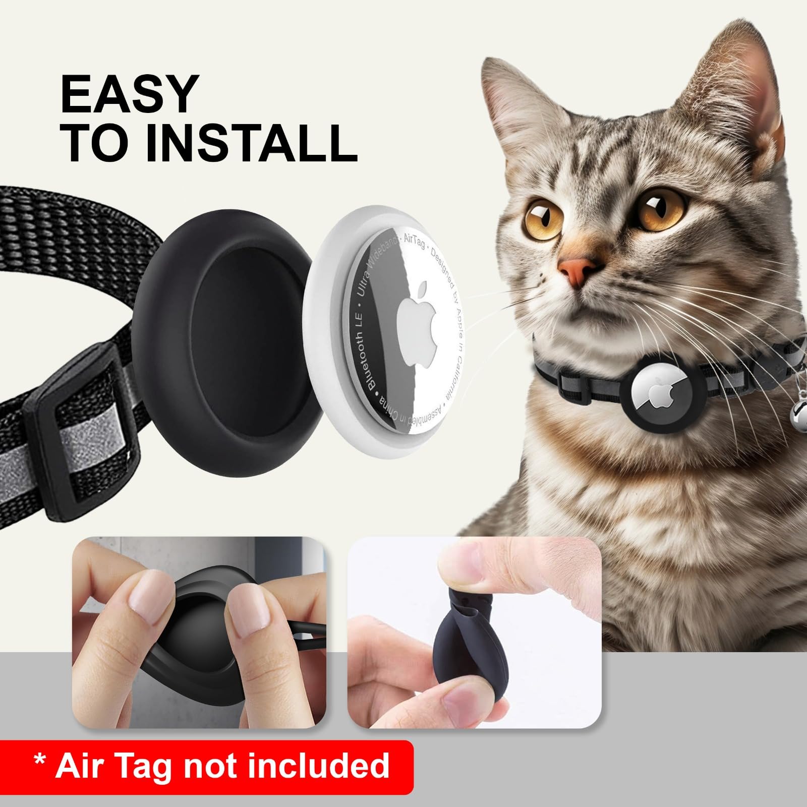 Zease apple-airtag-cat-collar-breakaway-black provides safe quick-release for curious cats.