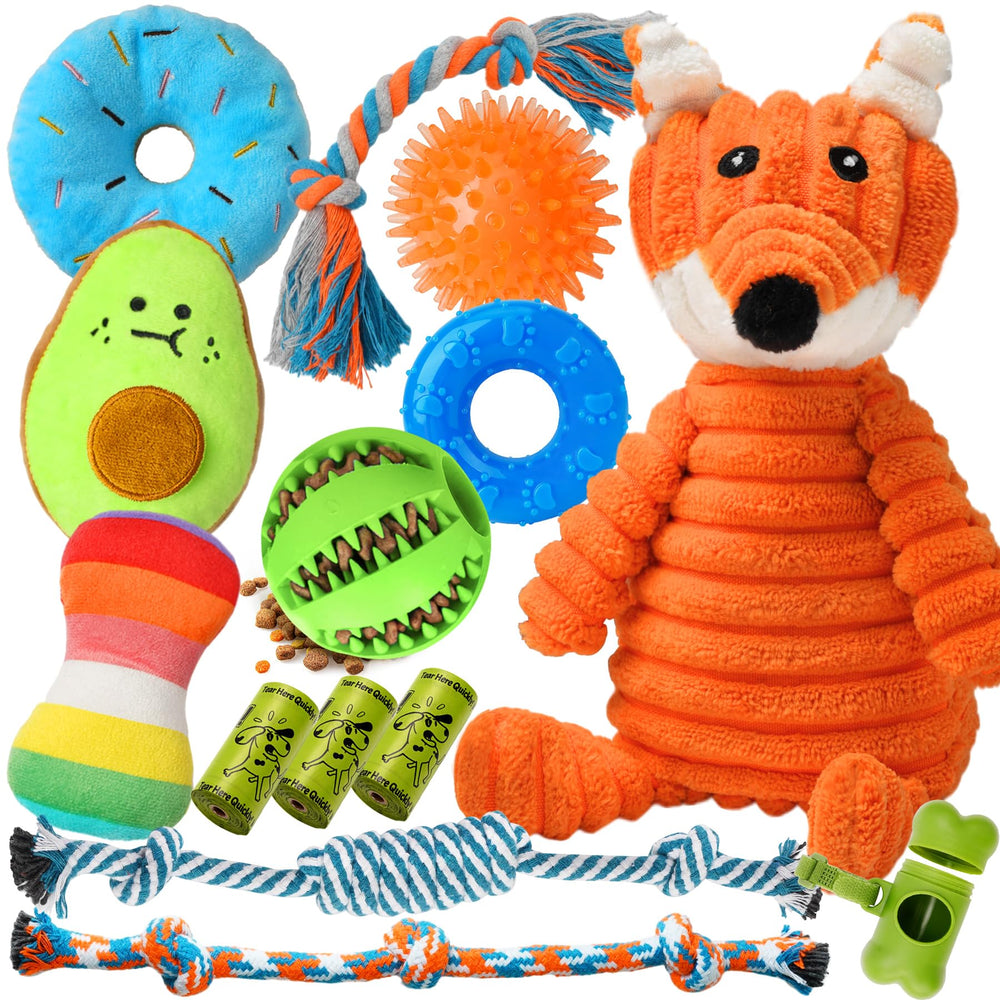 Zeaxuie fox-squeaky plush toy for small dogs, boosts interactive play