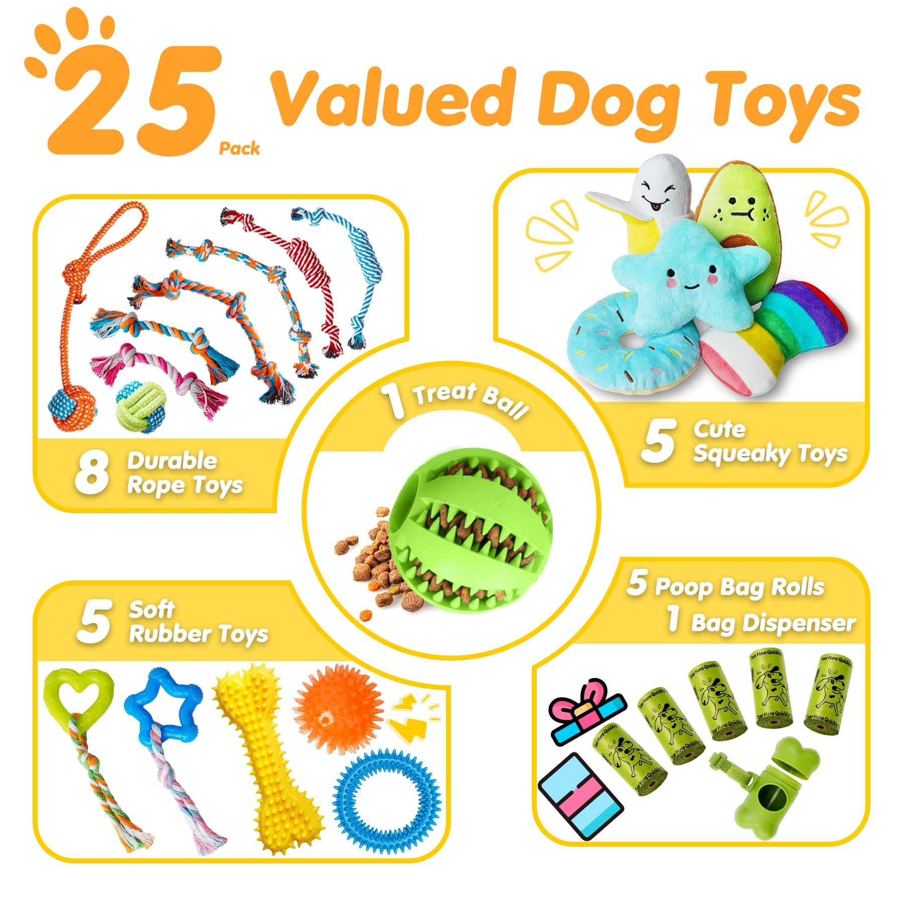 Zeaxuie 25-pack plush squeaky toys close-up to spark attention and reduce boredom