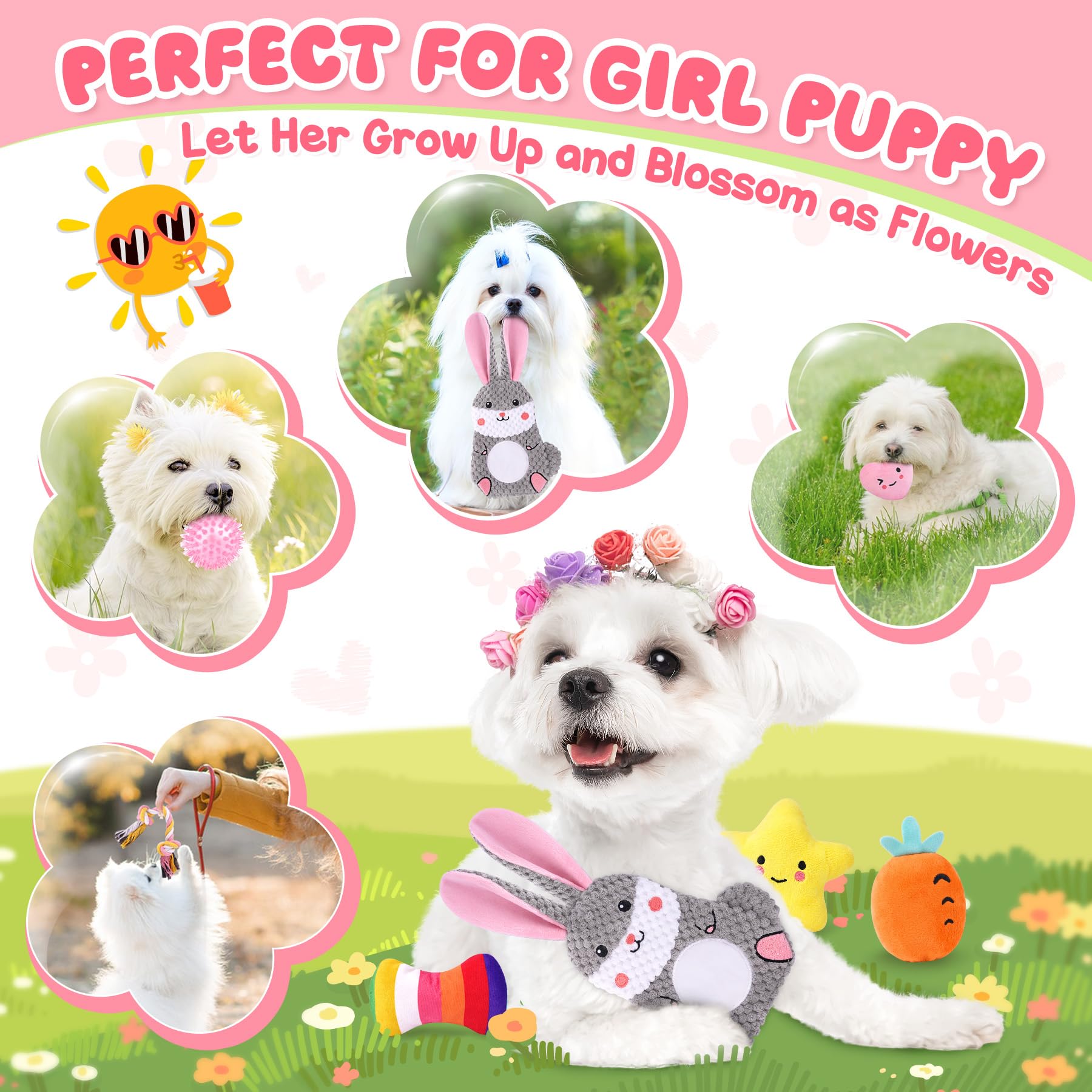 Zeaxuie pink bunny squeaky toy for engaging fetch and play