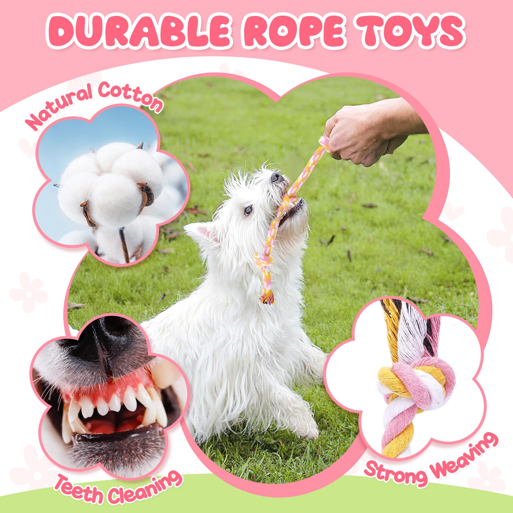 Zeaxuie Pink Puppy Toy Rope promotes tug‑of‑war and bonding.