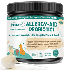 ZEBORA dog probiotics bottle front showcases digestive support for pets