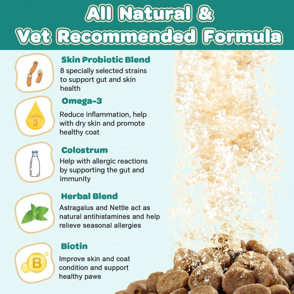 ZEBORA dog probiotics ingredients scene with eight strains and botanicals