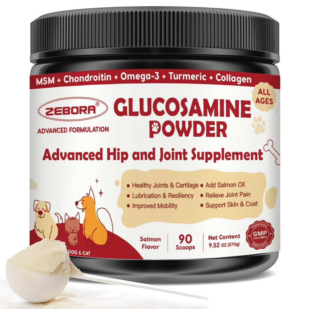ZEBORA glucosamine dogs powder-topper on kibble supports joint care.