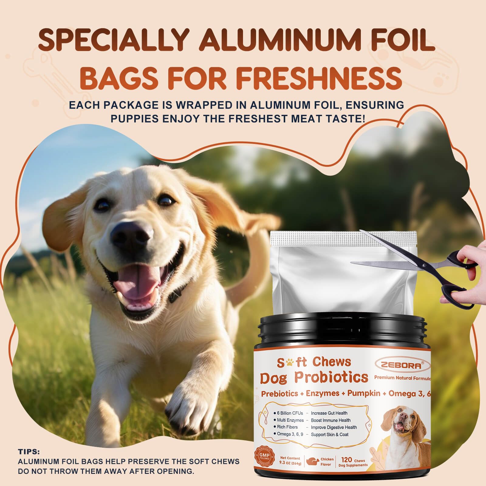 ZEBORA dog probiotic chews chicken liver flavor