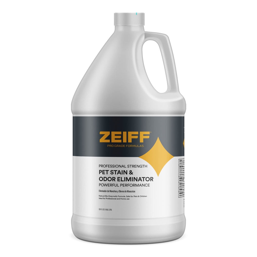 Zeiff Pet Stain & Odor Remover bottle spray shows enzymatic cleaning action for home use