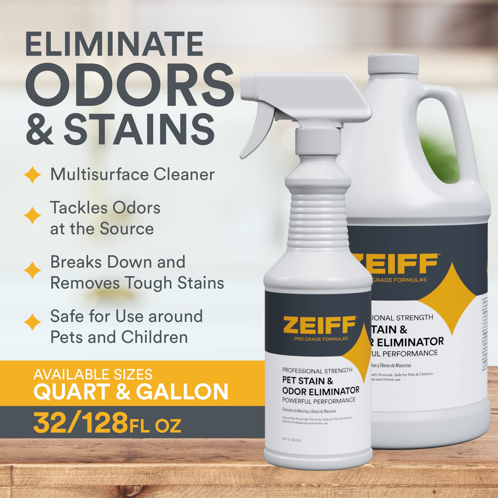 Zeiff Pet Stain Remover bottle spray enables easy on-the-spot pet mess cleanup.