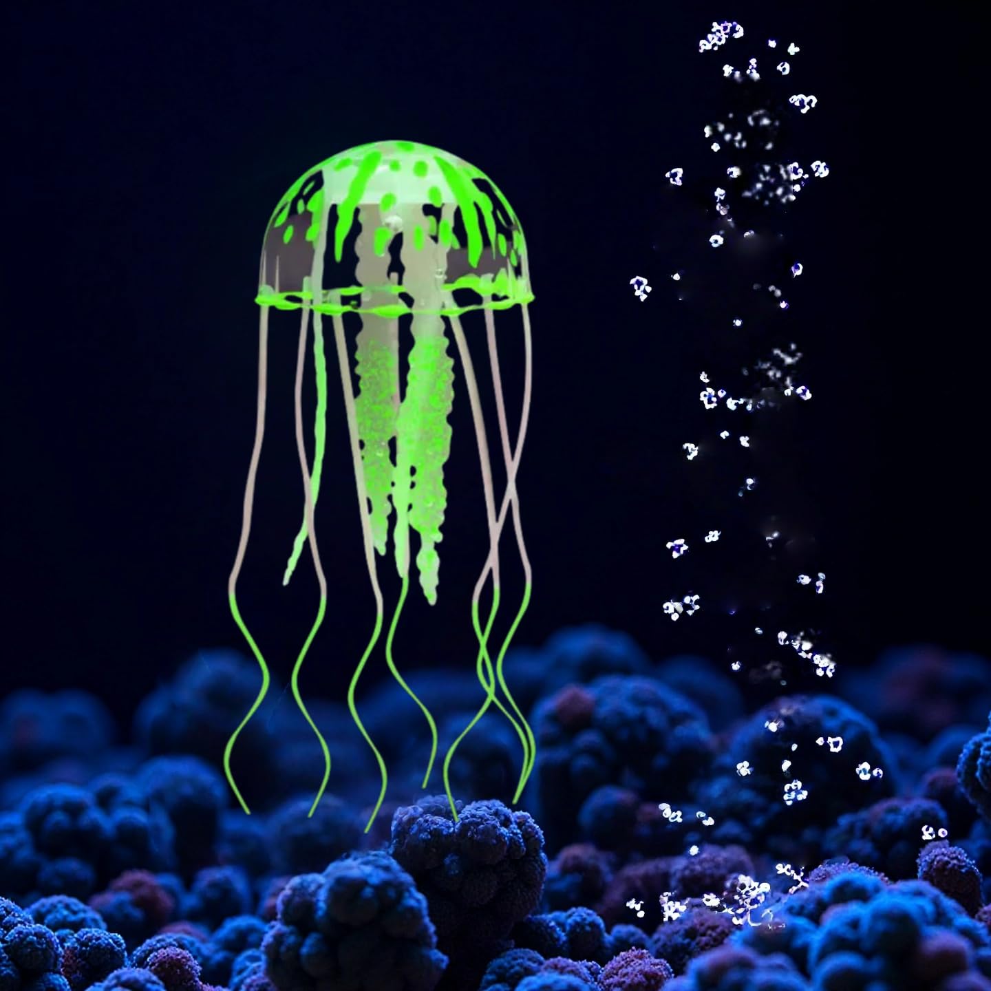Zeiwysi fluorescent decor glow detail in tank setting.