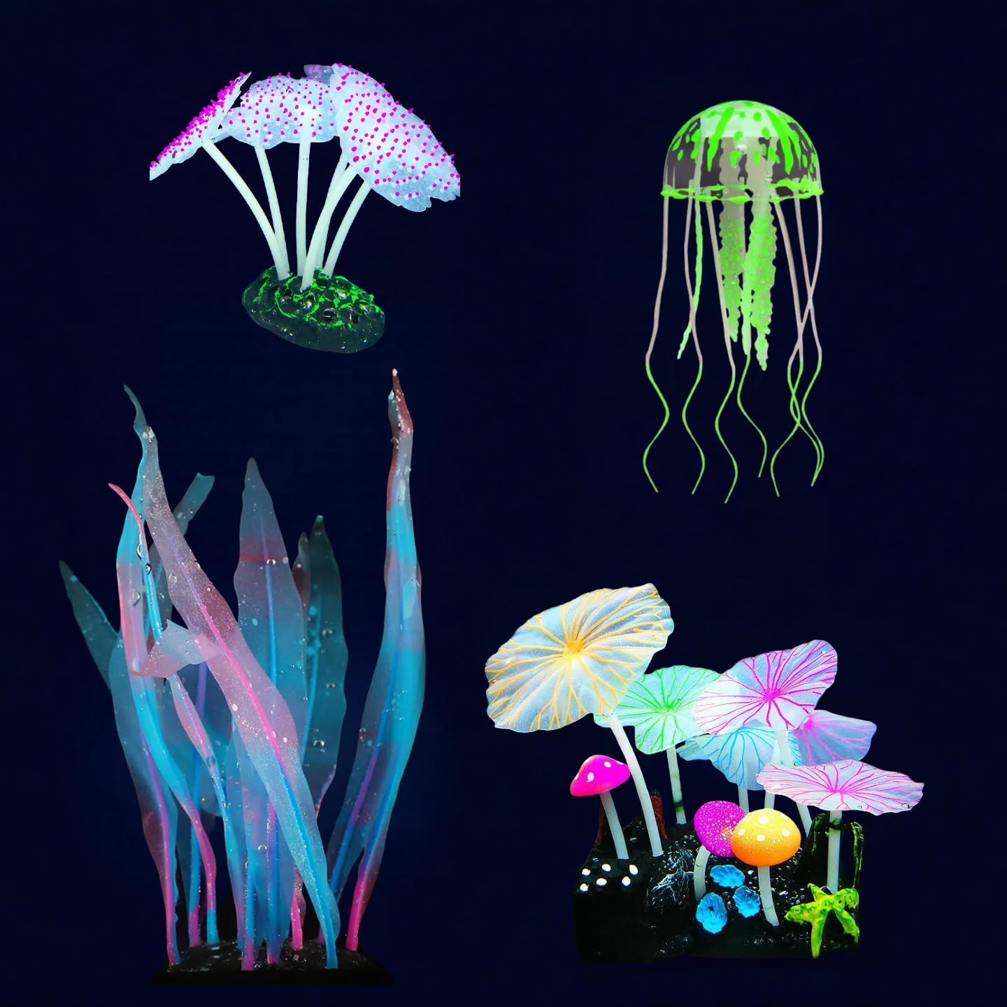 Zeiwysi mushroom decor adds natural shapes and color to tank.