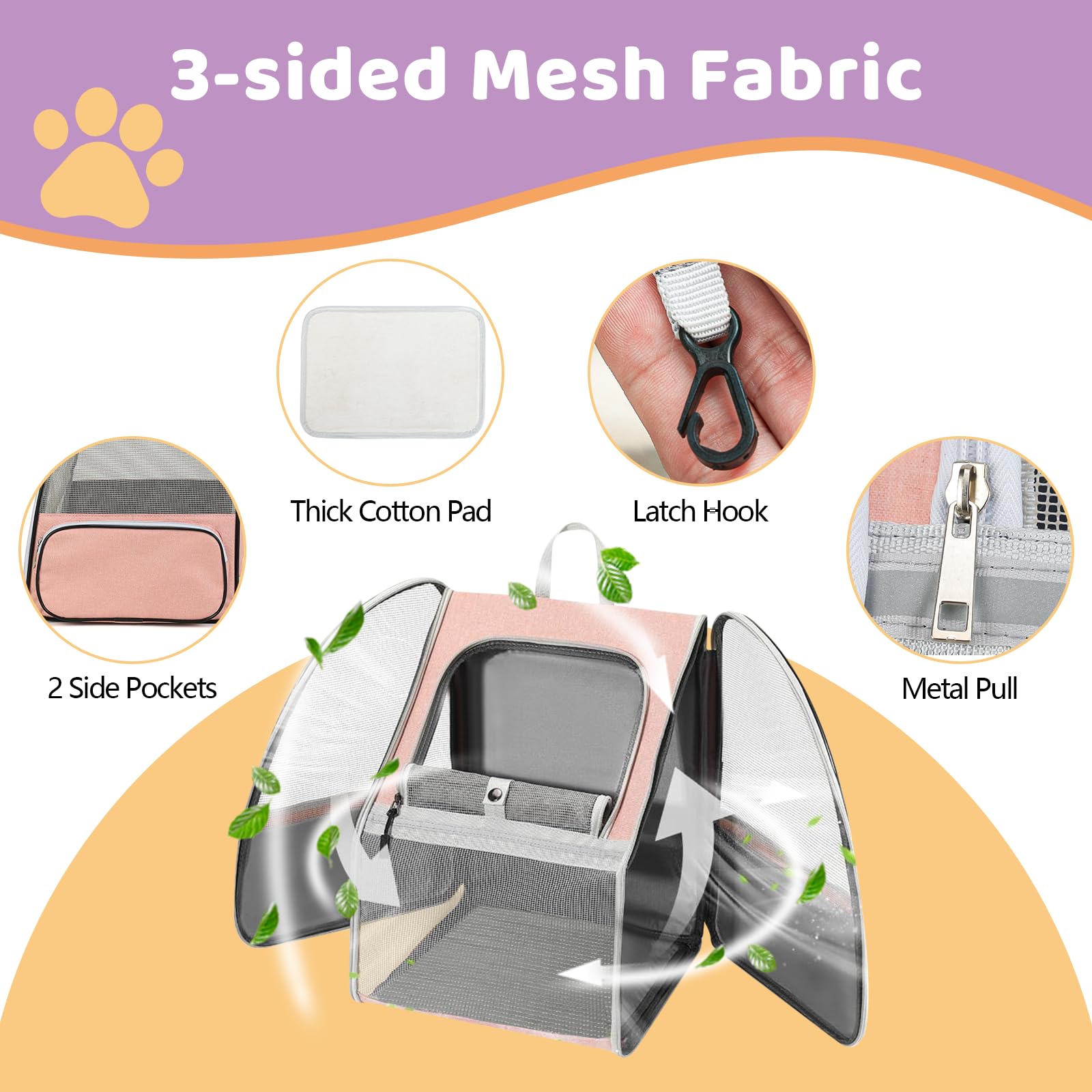 ZEJOROSE cat backpack carrier—front window close-up highlighting pet peeking during travel for enrichment.