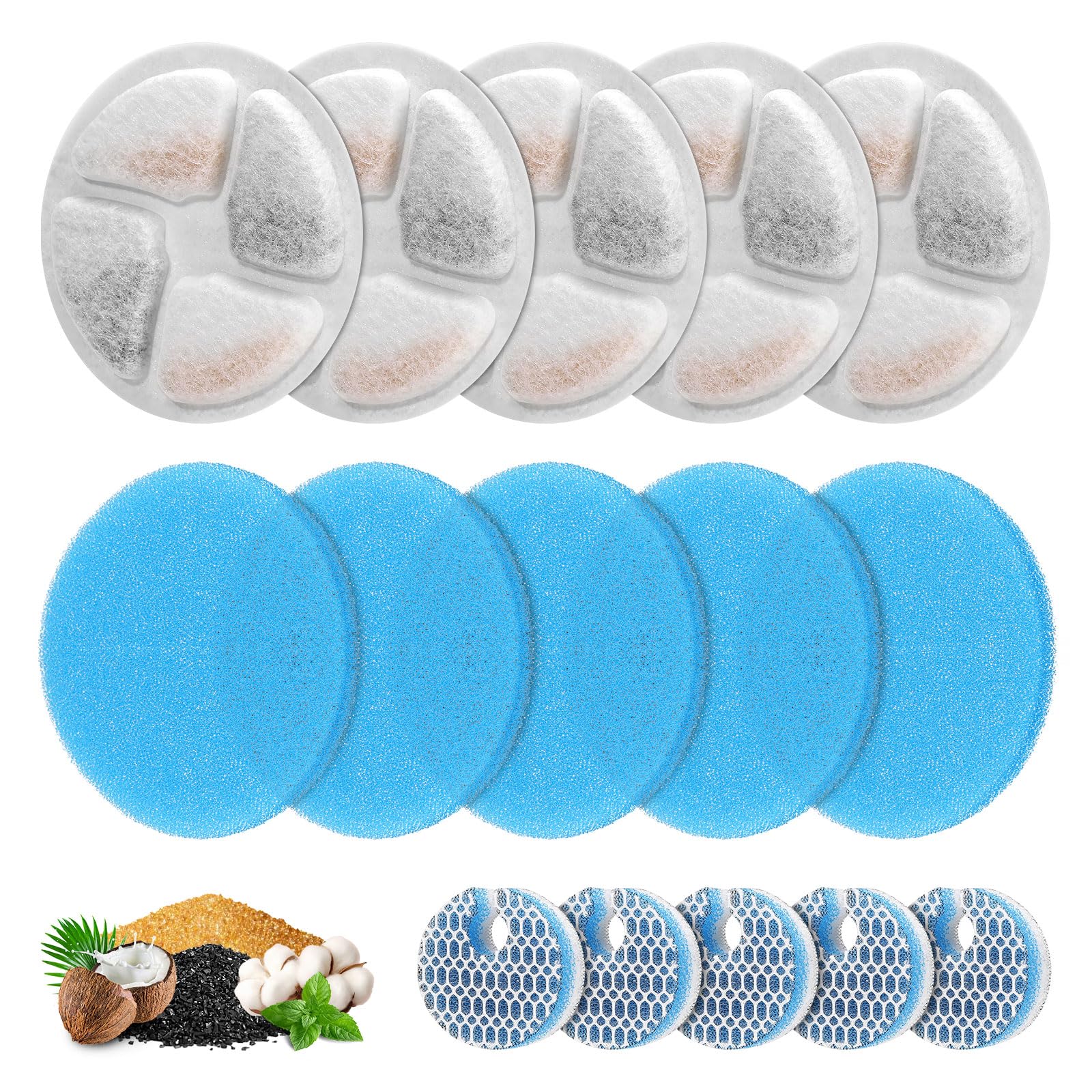 ZEKIRY 5-filter-pack for round cat fountain improves filtration.